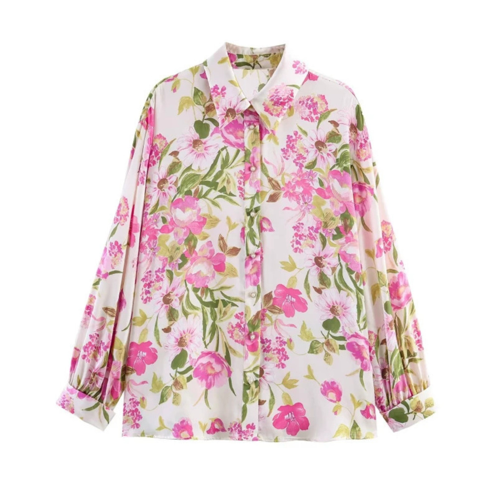 ZARA Feng Casual Versatile Floral Silky Shirt